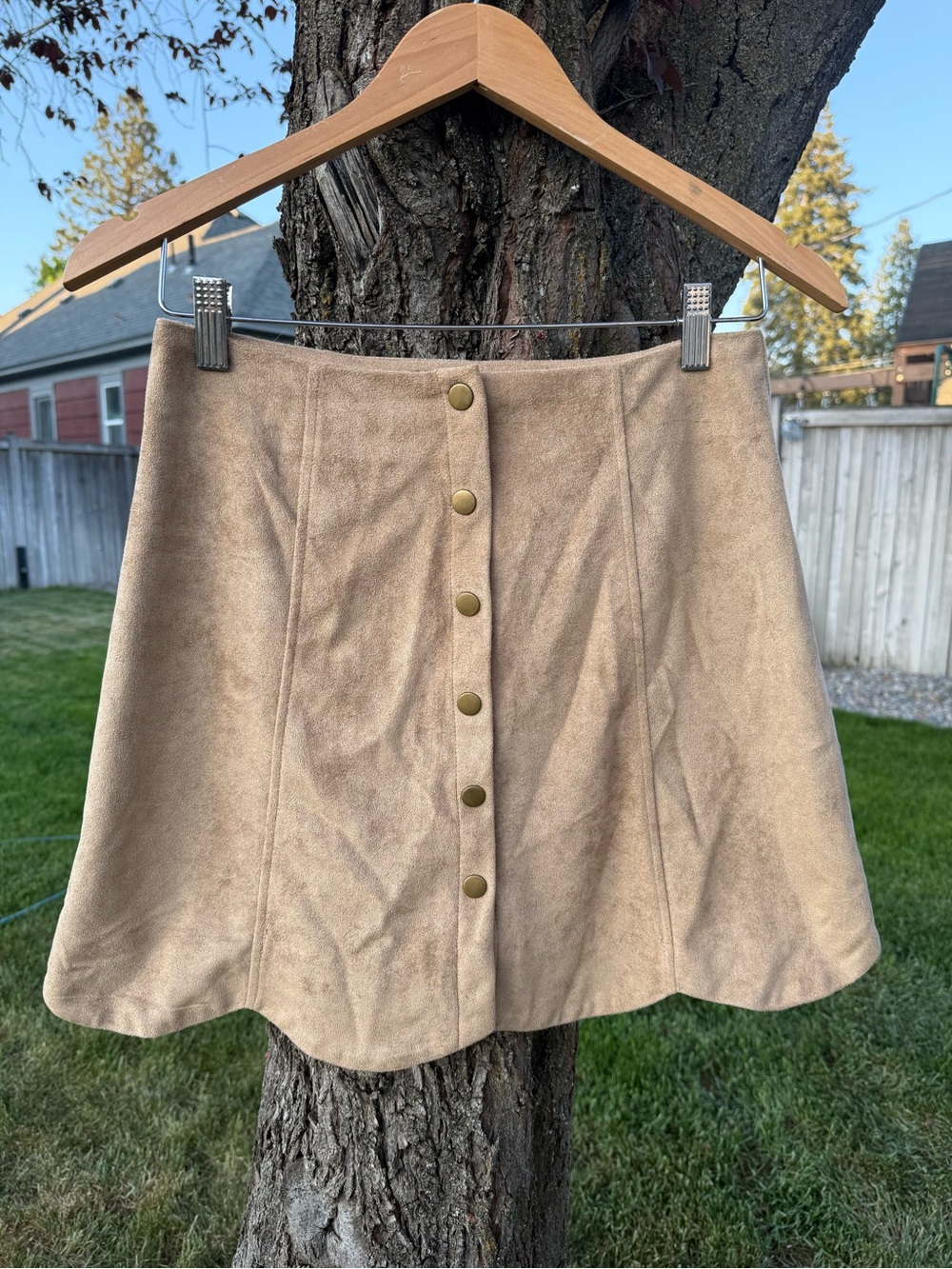 Blue Rain Tan Button-Front Skater Skirt